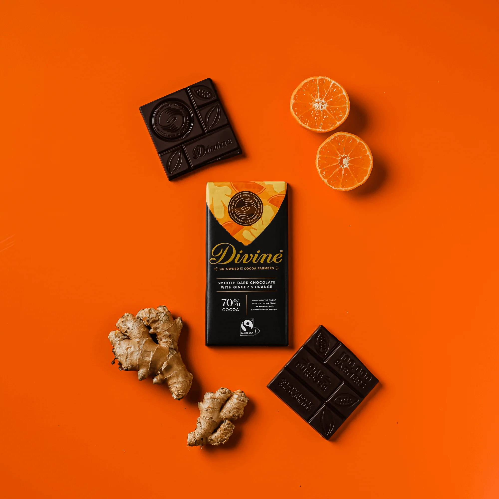 70% Dark Chocolate with Ginger & Orange Sharing Bar, 3 oz. - Image 3