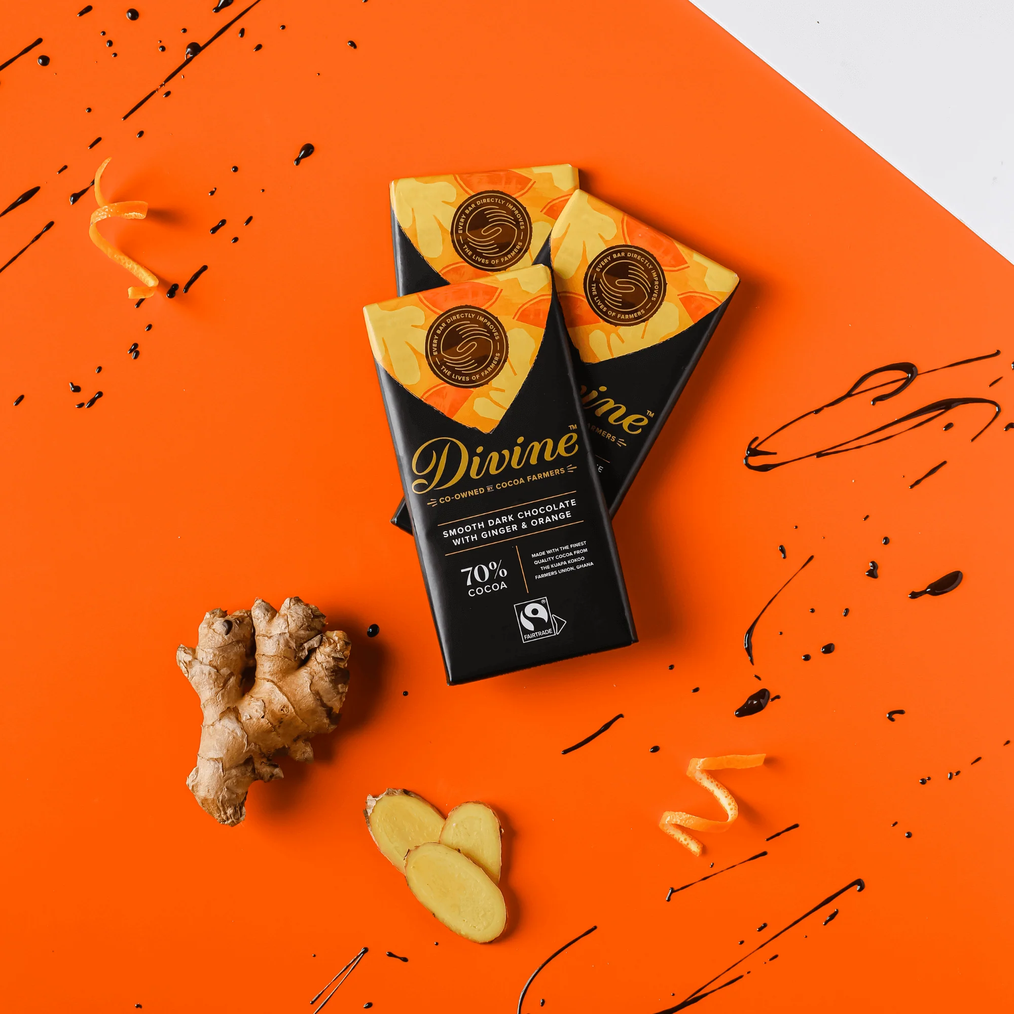 70% Dark Chocolate with Ginger & Orange Sharing Bar, 3 oz. - Image 4