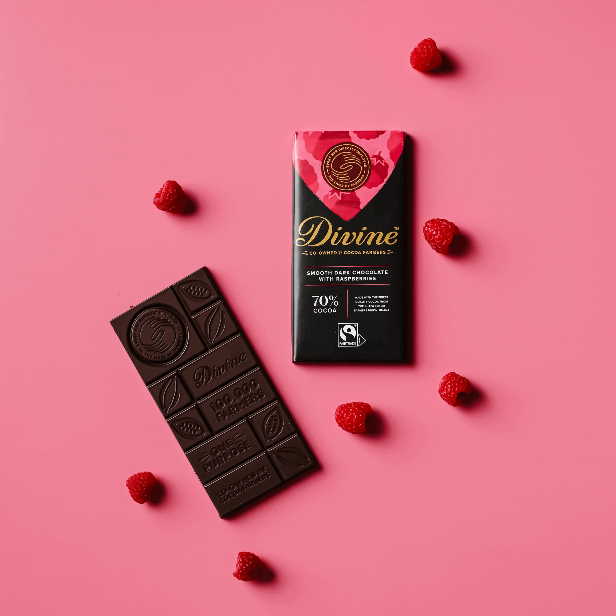 70% Dark Chocolate with Raspberries Sharing Bar, 3 oz. (Wholesale) - Image 3