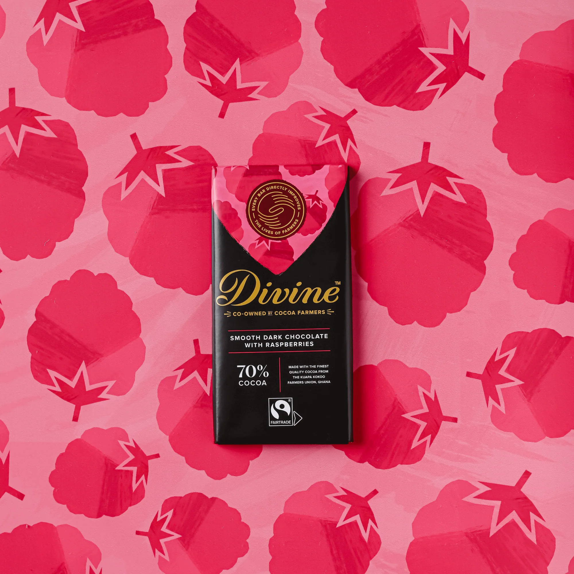 70% Dark Chocolate with Raspberries Sharing Bar, 3 oz. (Wholesale) - Image 4